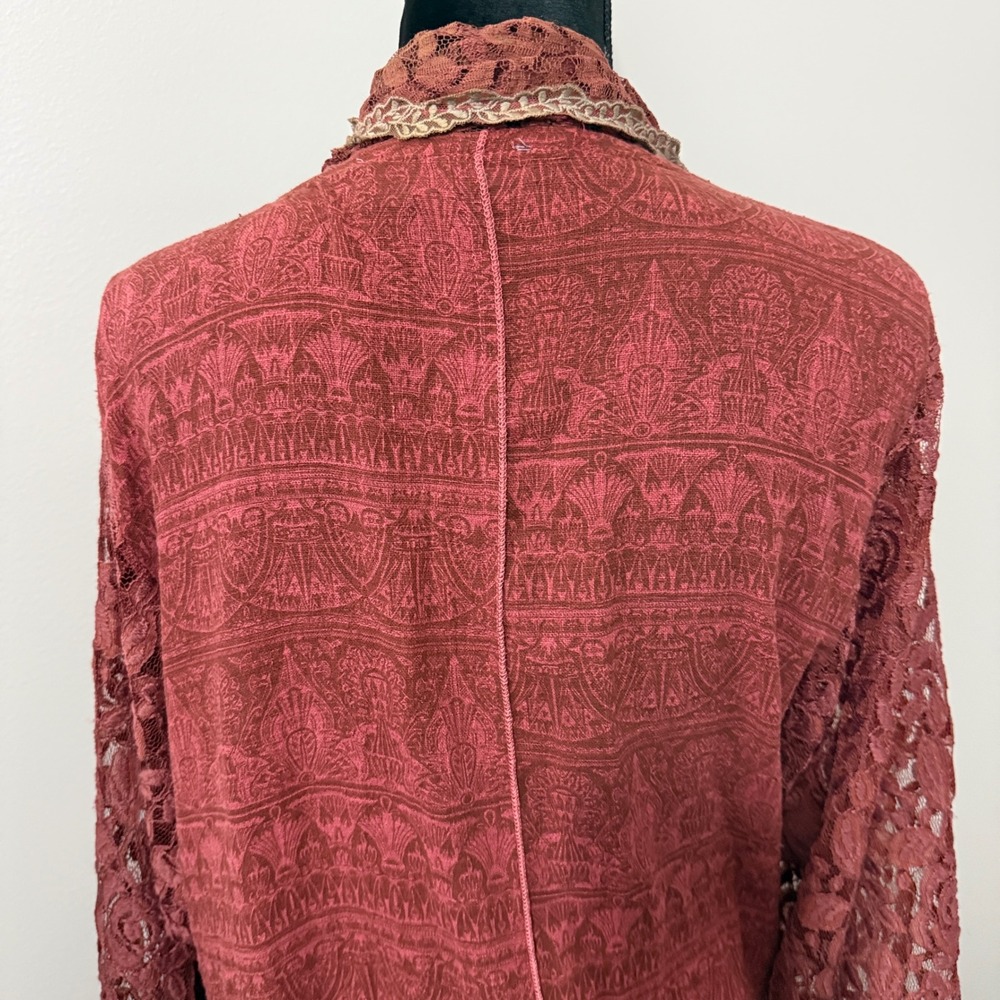 Pretty Angel Lace Fringe Cardigan Womens L/XL Rust Orange Boho Western Romantic - Picture 8 of 16